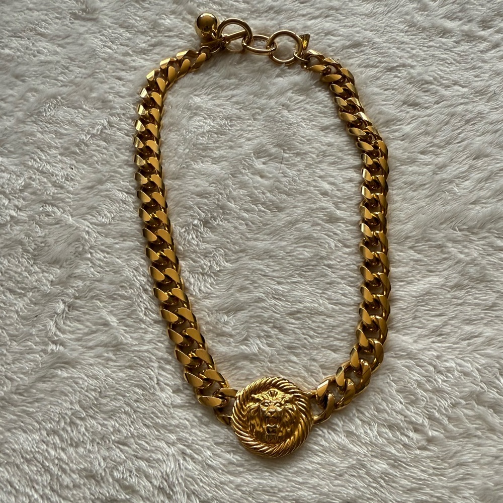 Anne Klein Gold Lion Pendant Chain Statement Necklace